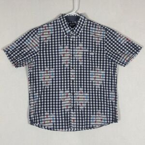 Lands' End Button Down Shirt Men's Large Blue Gingham Plaid Short Sleeve Casual